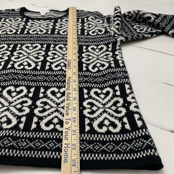 J Jill White Blackcream Nordic Celtic Hearts Wool Blend Sweater Women's Small - Picture 8 of 11
